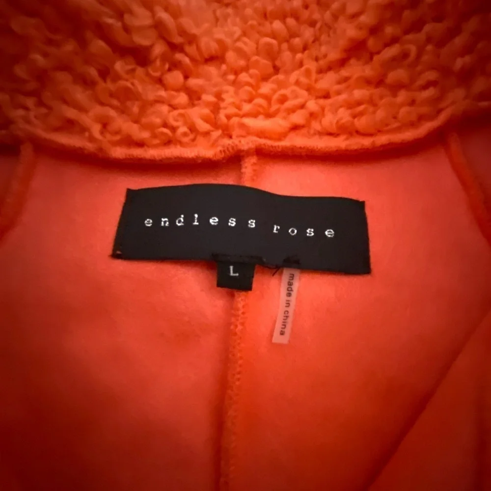Endless Rose Teddy Shacket, Coral Colored, Size Large, Button Up, Side Slits - Picture 11 of 13